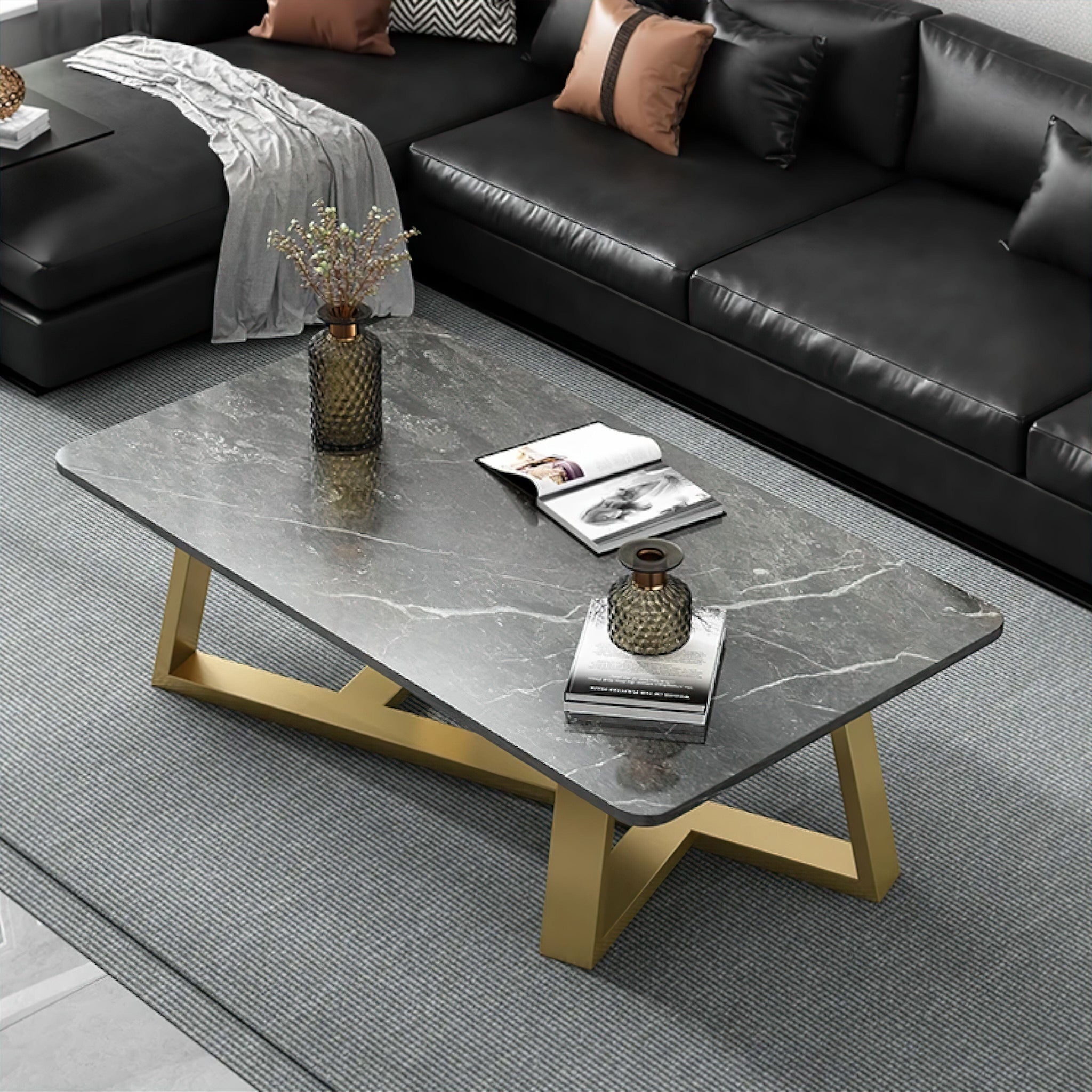 Alma Coffee Table Charcoal + Gold 100cm 