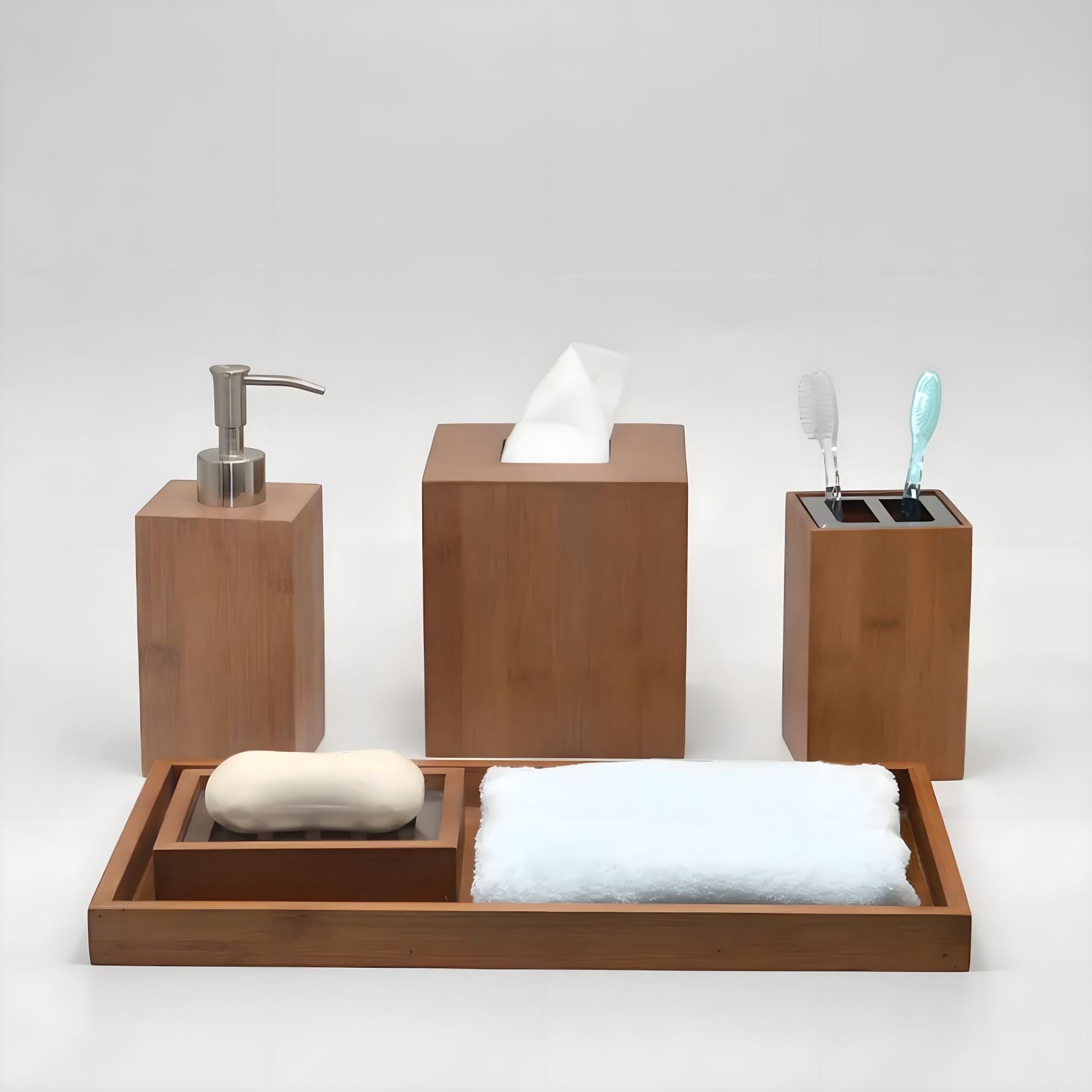 Bamboo Bathroom Accessories Set 5 Piece Set 