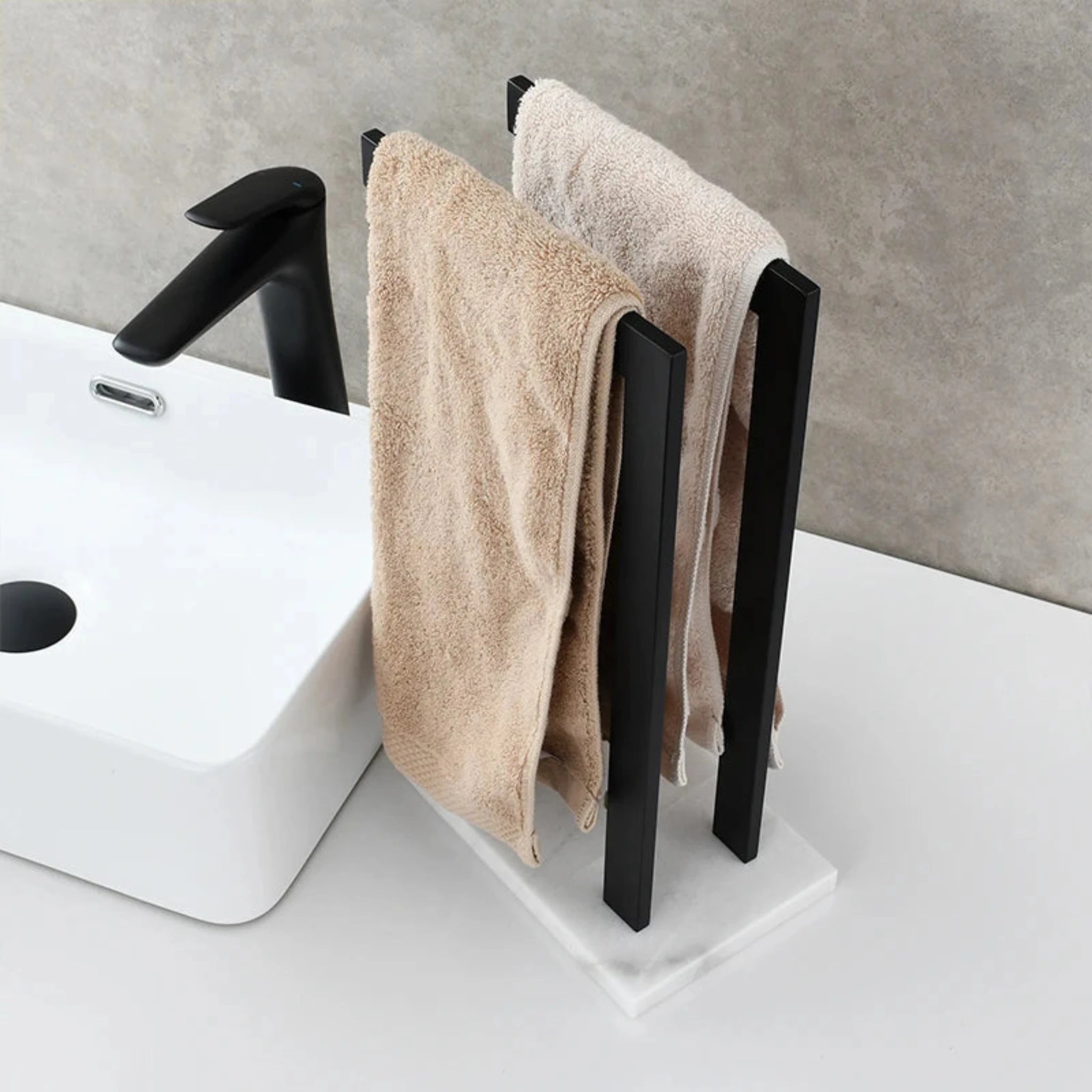 Ciencia Stainless Steel Free Standing Towel Holder with Marble Base Bathroom Countertop Towel Rack with Single Rod Double Rods 