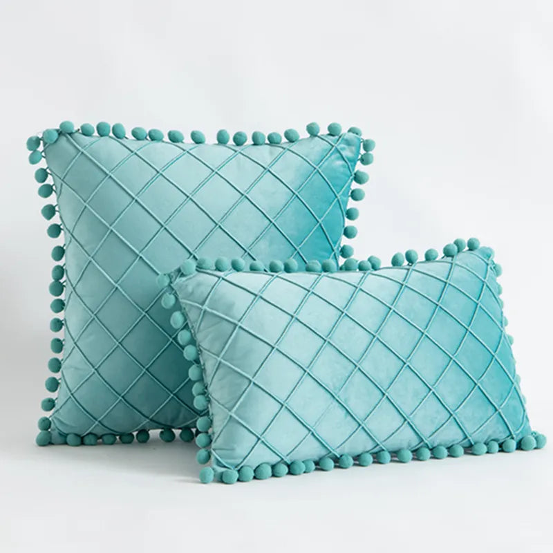 Diamond Luxe Cushion Case Aqua Blue 30cm L x 50cm H 