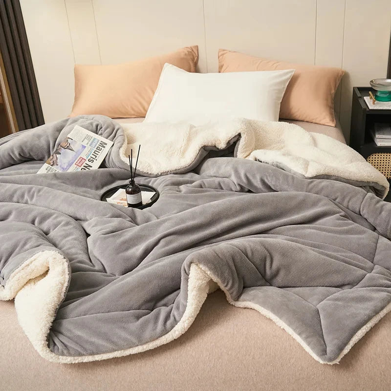 Double Layer Thickened Lamb Plush Blanket Winter Soft Comfortable Plush Fleece Plaids For Bed Sofa Warm Mantas Throw Blankets Style-01 180x200cm 