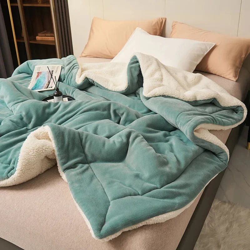 Double Layer Thickened Lamb Plush Blanket Winter Soft Comfortable Plush Fleece Plaids For Bed Sofa Warm Mantas Throw Blankets Style-02 100x120cm 