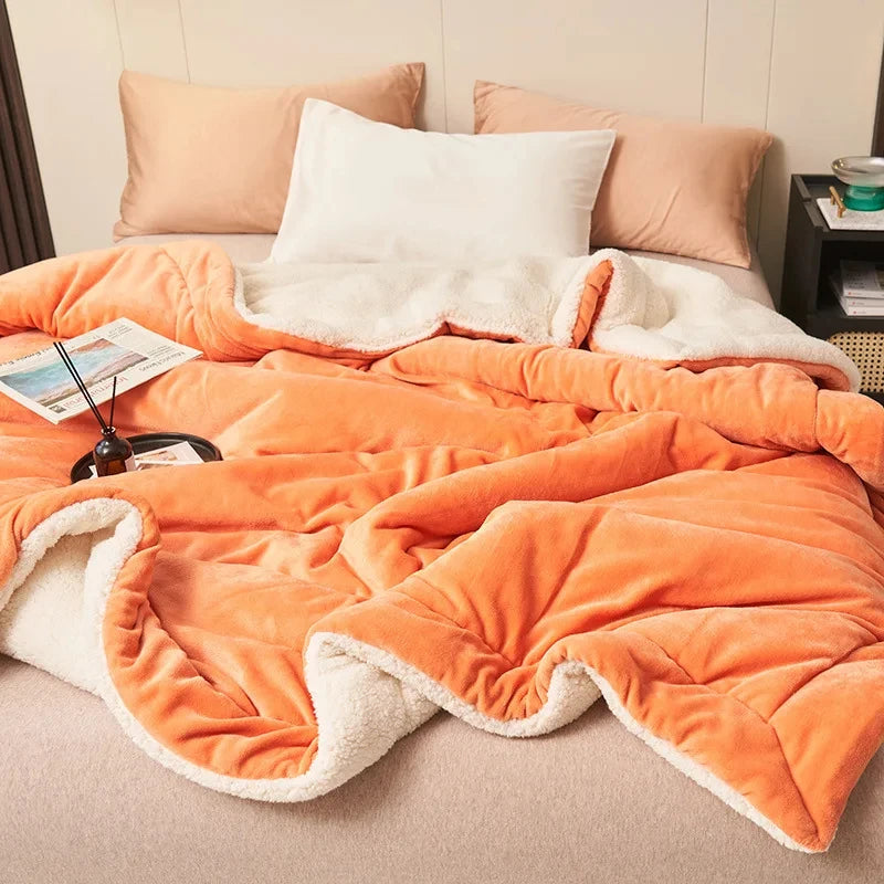 Double Layer Thickened Lamb Plush Blanket Winter Soft Comfortable Plush Fleece Plaids For Bed Sofa Warm Mantas Throw Blankets Style-04 150x200cm 