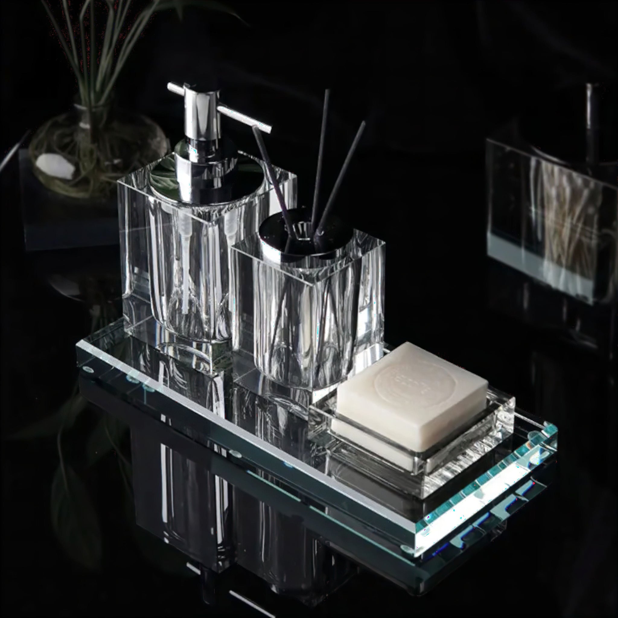 Eva Crystal Glass Bathroom Accessories Set Bathroom Accessories 4 Piece Set 