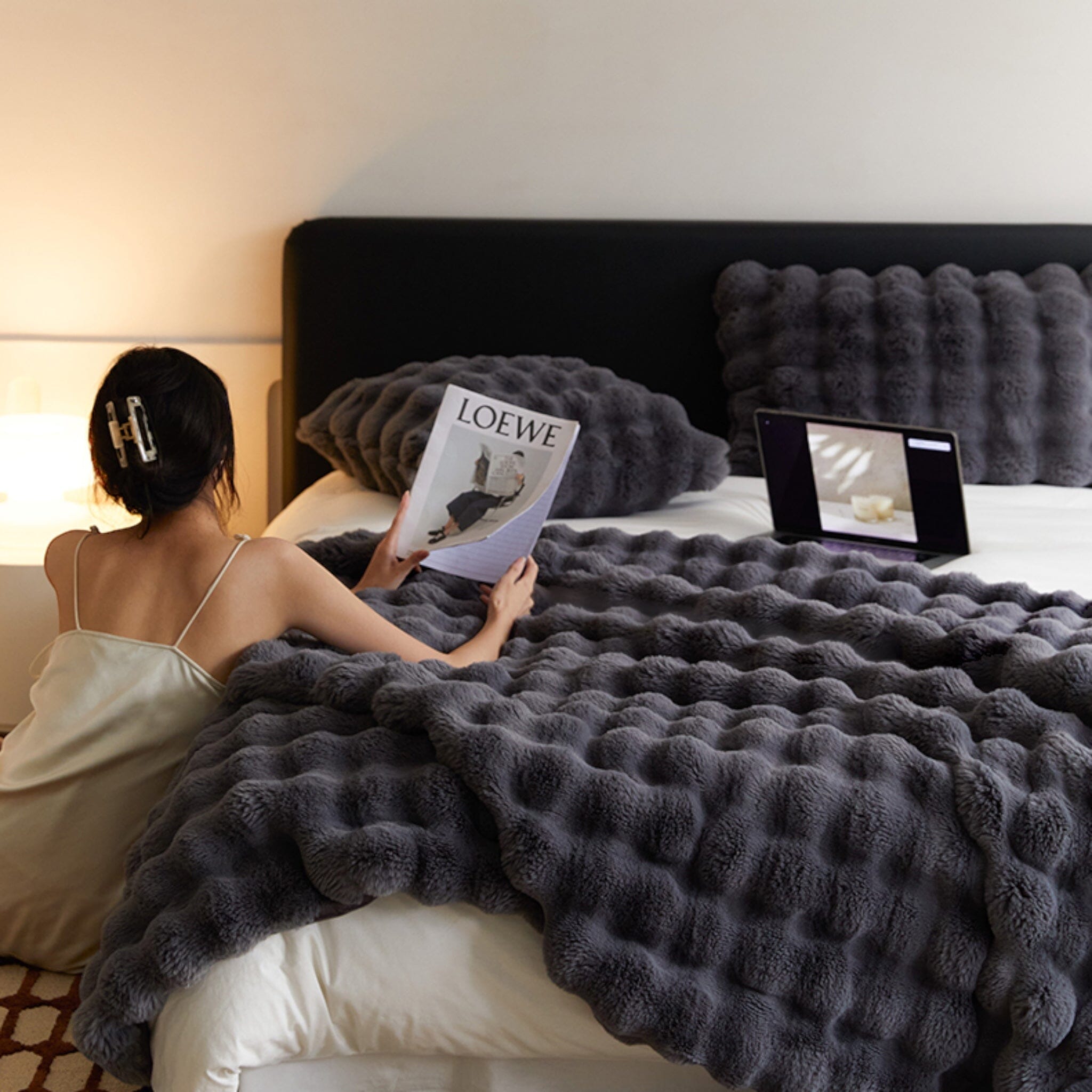 🎁 Genevieve Fur Blanket (100% off) Charcoal 160 x 100cm 