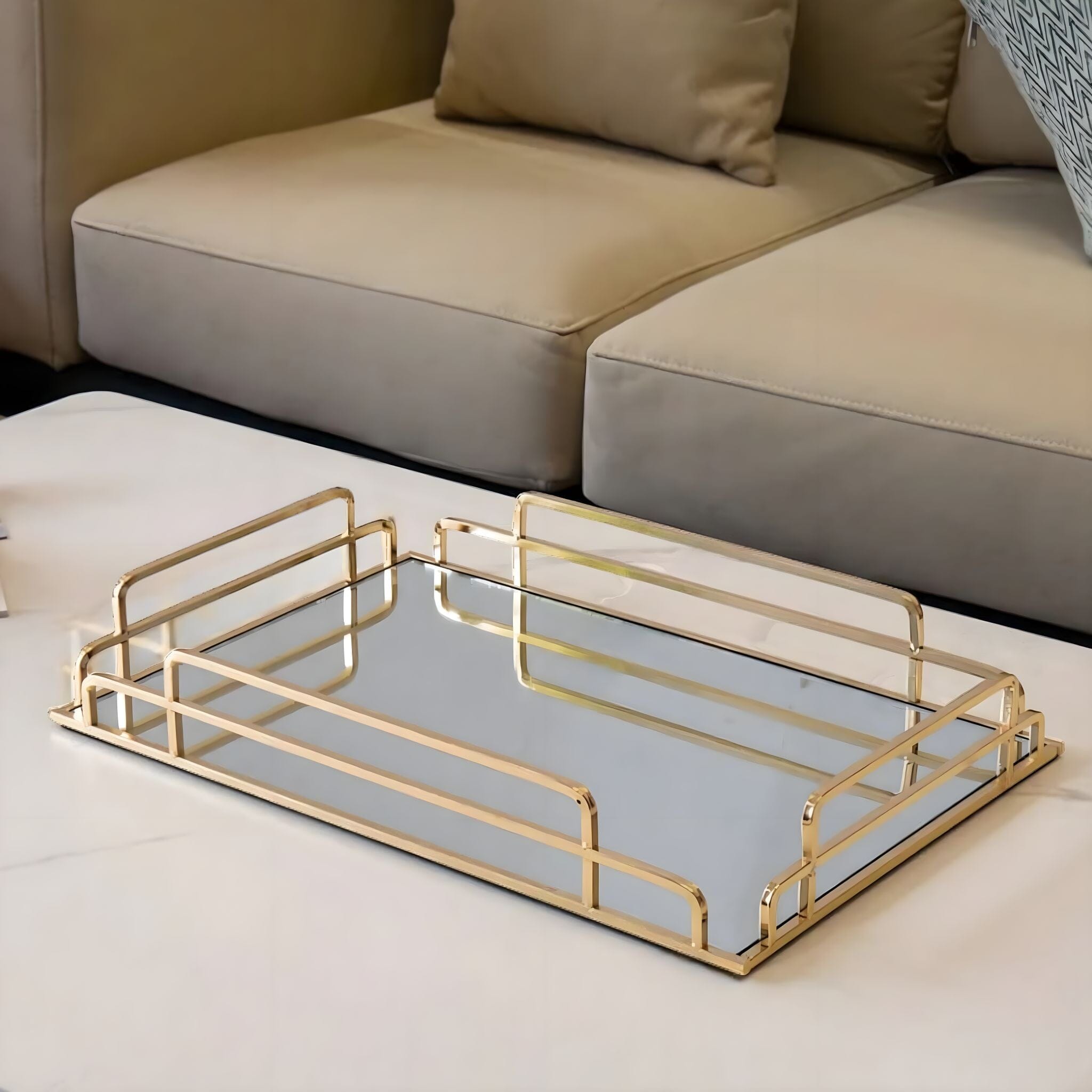 Golden Serving Tray Decorative Trays 34 x 20cm Gold 