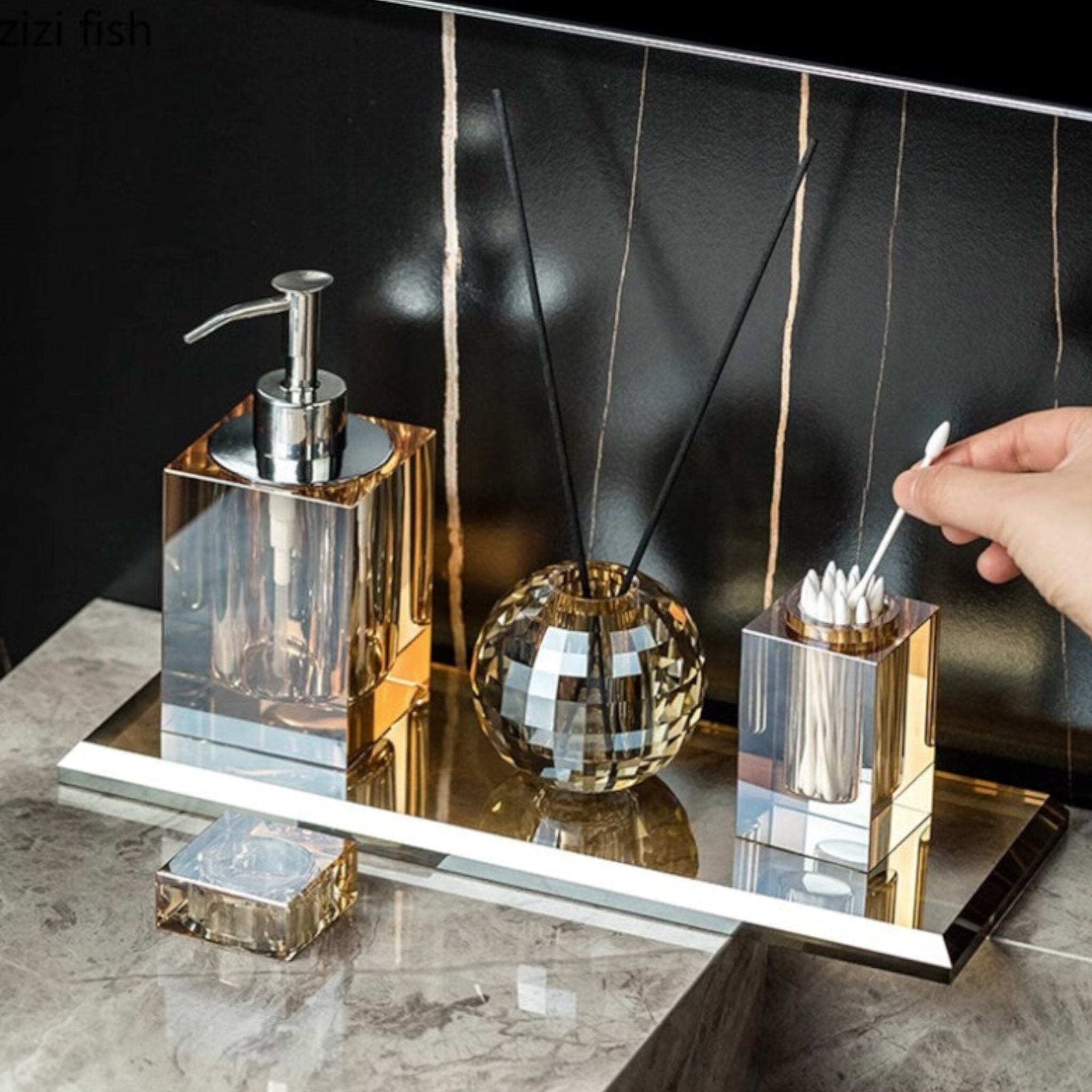 Juiletta Crystal Glass Bathroom Accessories Set Bathroom Accessories 
