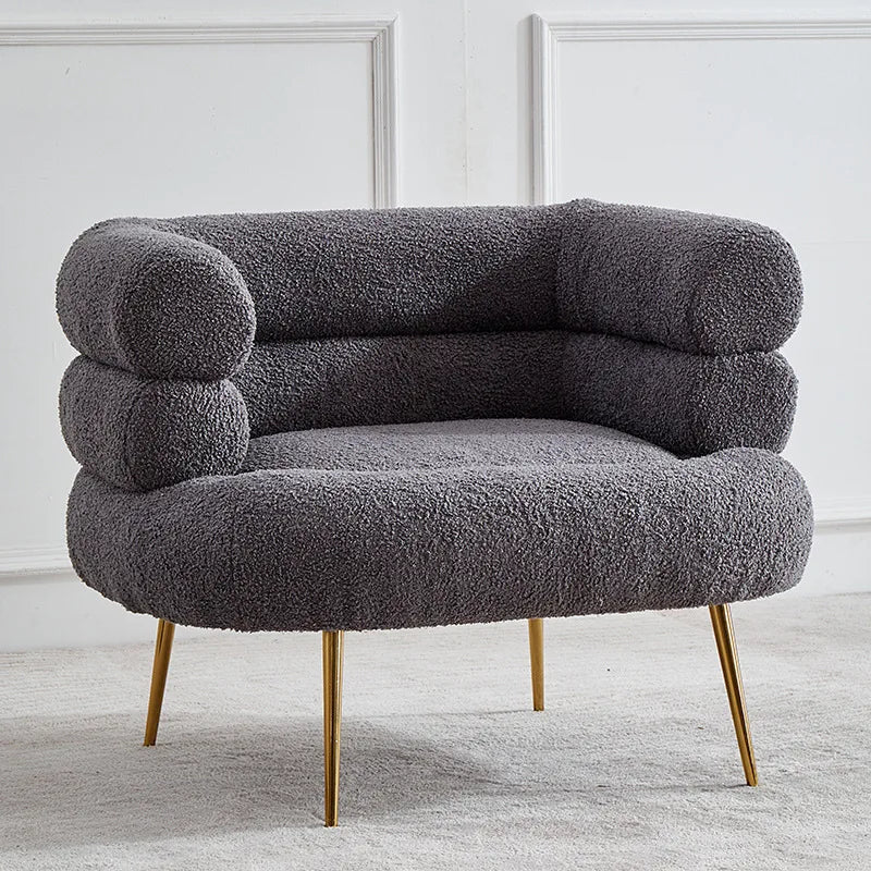 Lazy Sofa Living Room Bedroom Light Luxury Celebrity Ins Scandinavian Art Design White Lamb Wool Single Sofa Dark grey 