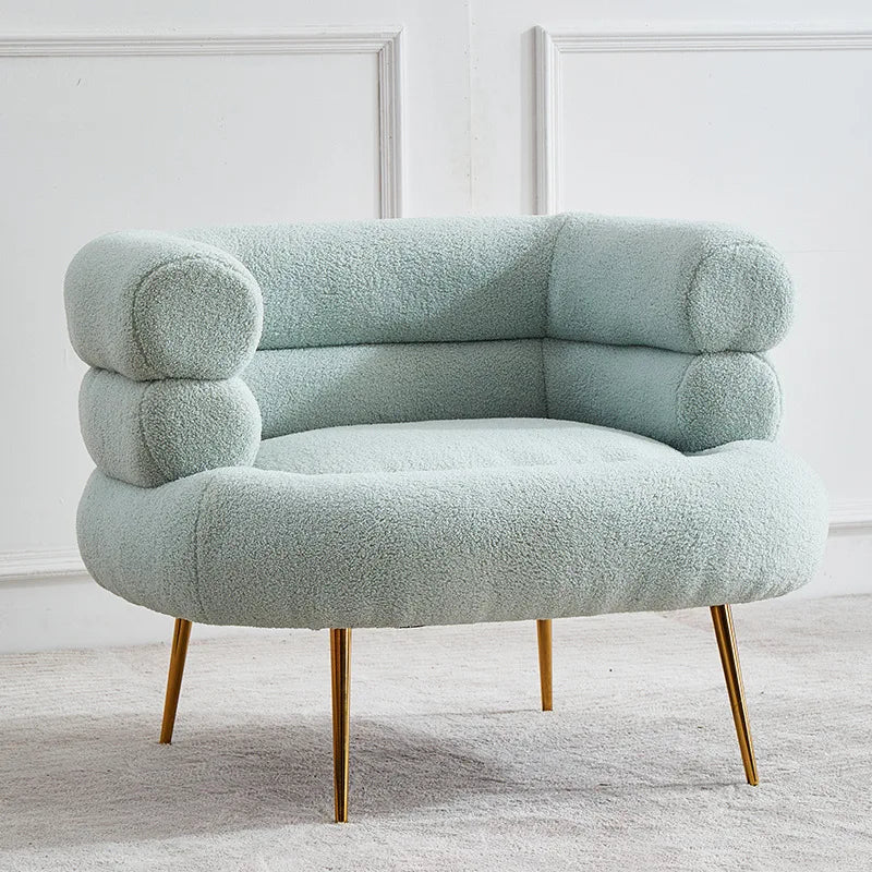 Lazy Sofa Living Room Bedroom Light Luxury Celebrity Ins Scandinavian Art Design White Lamb Wool Single Sofa Light green 
