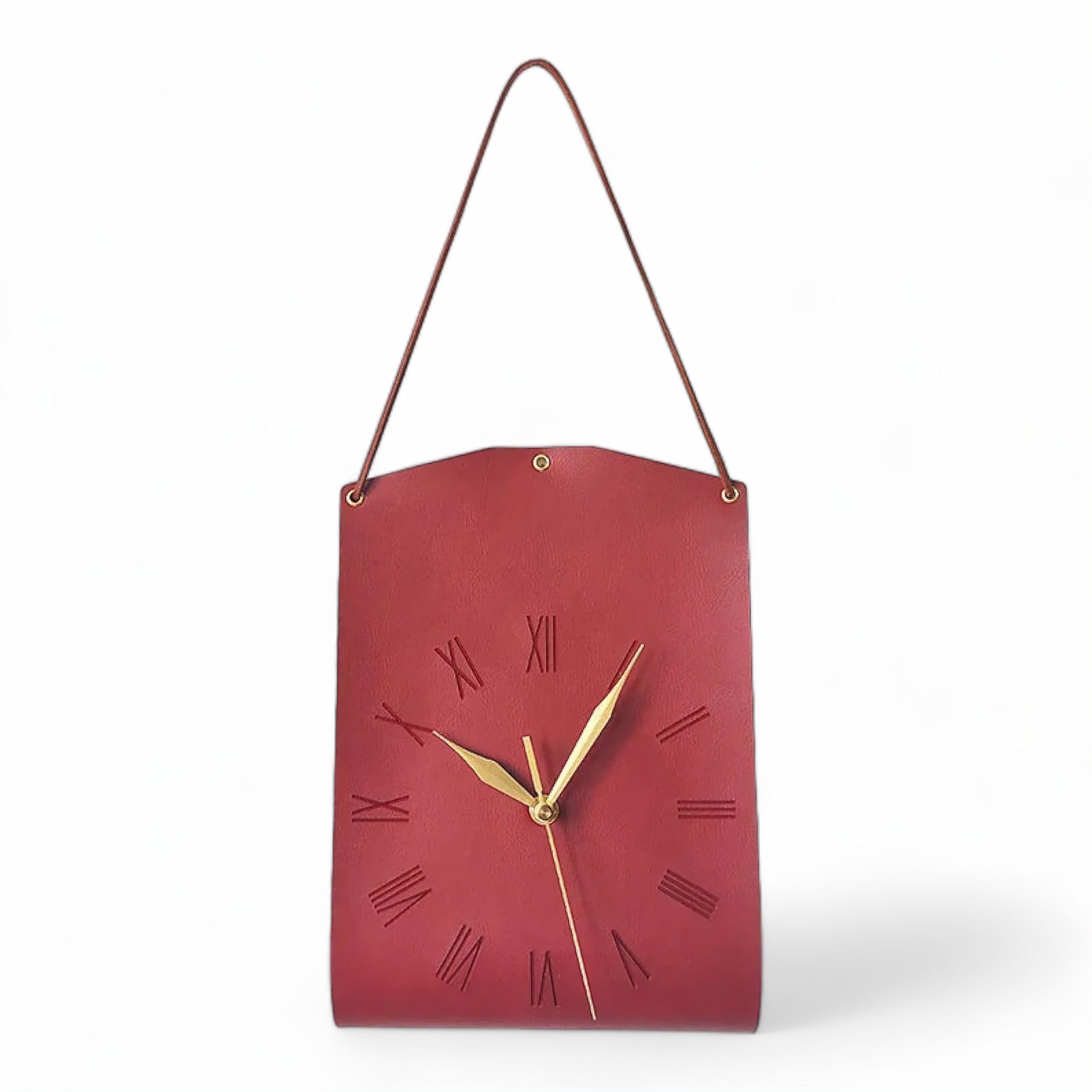 Leather Look Wall Clock Red 
