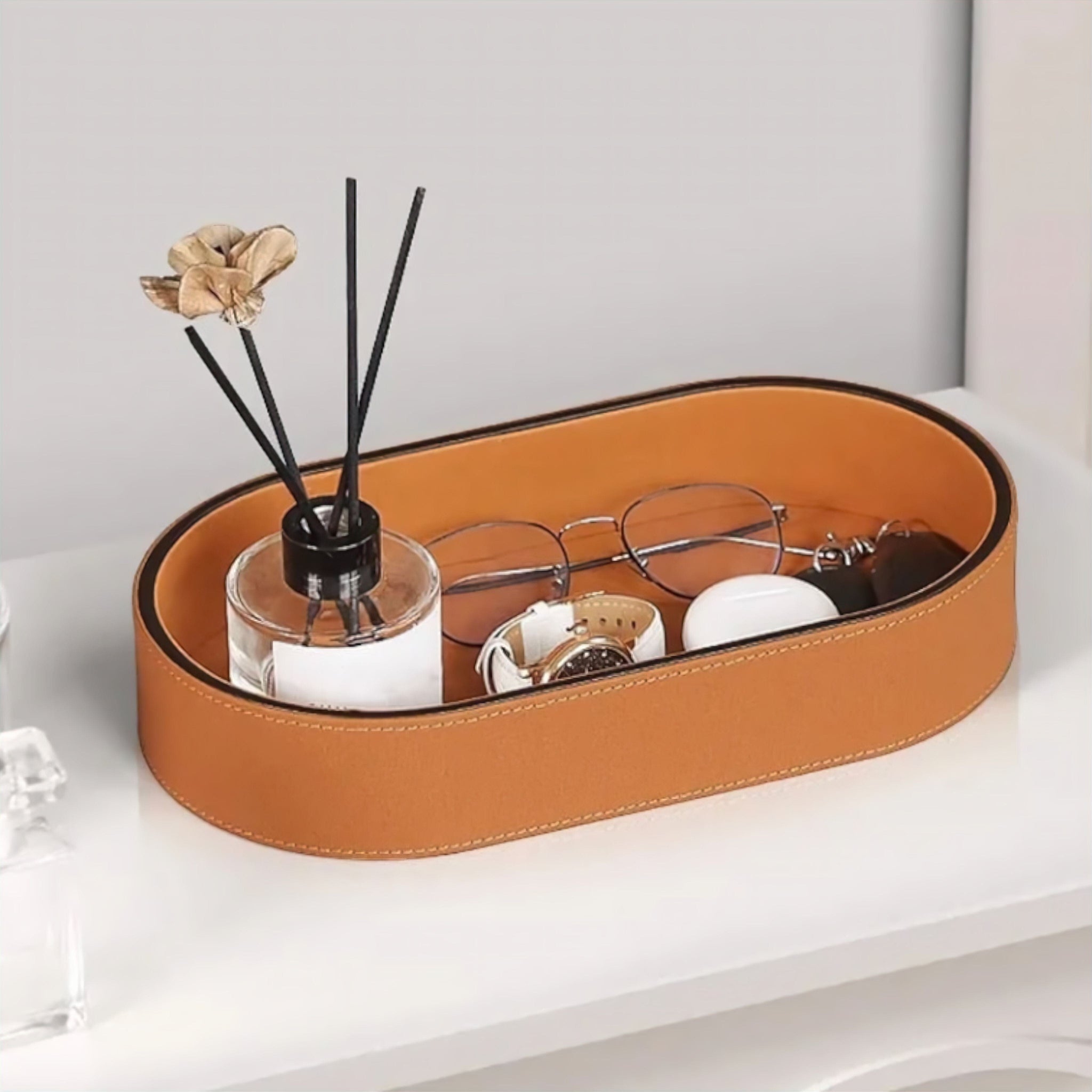 Leather Organiser Tray Decorative Trays Orange 