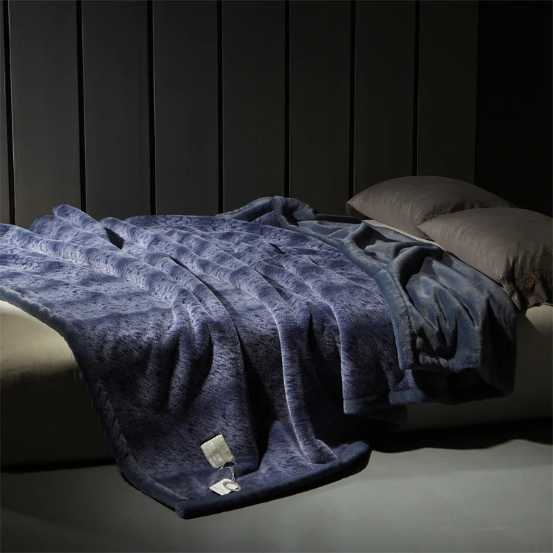 Lucia Fur Blanket Fur Blanket Navy Blue 200 x 230cm 