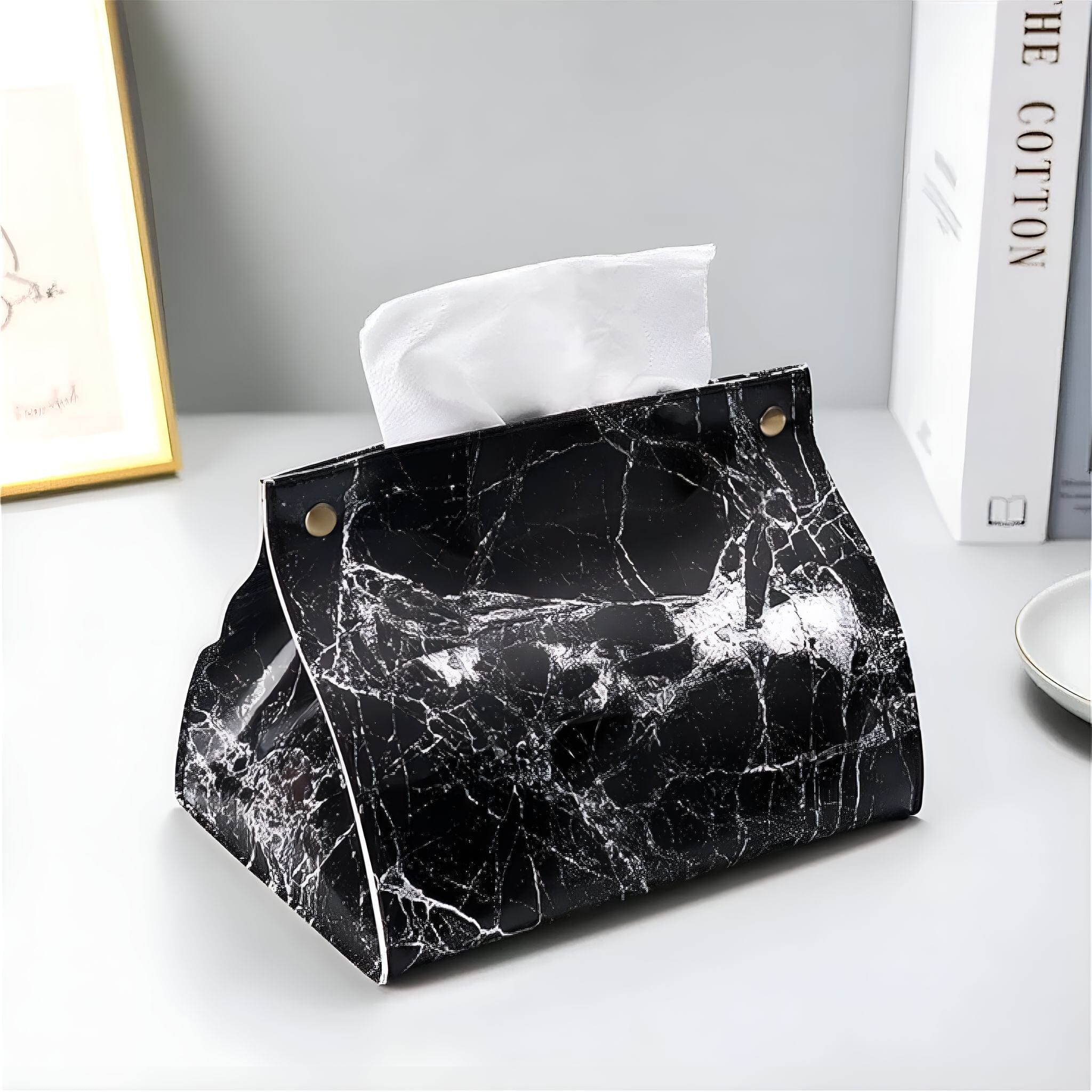 Marble Luxe Tissue Box Cover Black + White 