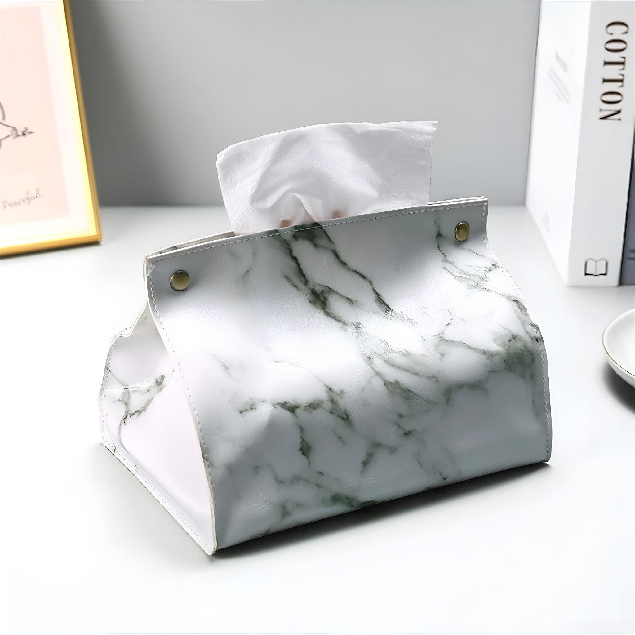Marble Luxe Tissue Box Cover White + Grey 