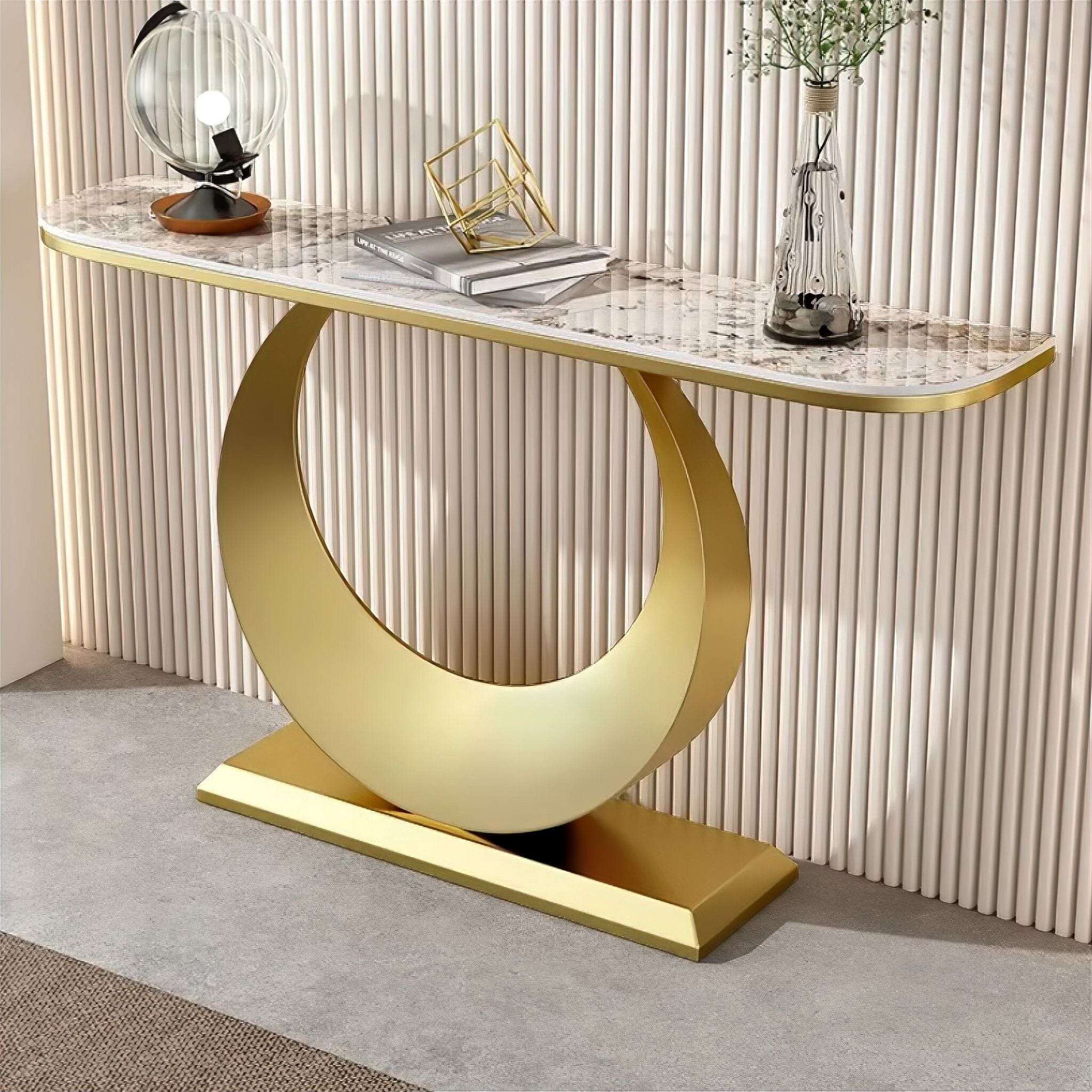 Marie Hallway Table Side Table 100cm Gold + Cream 