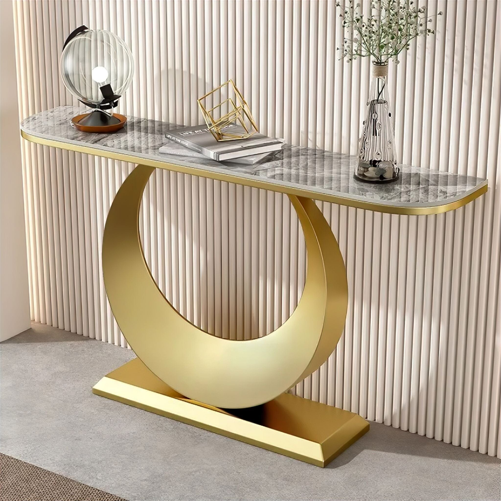 Marie Hallway Table Side Table 100cm Gold + Grey 