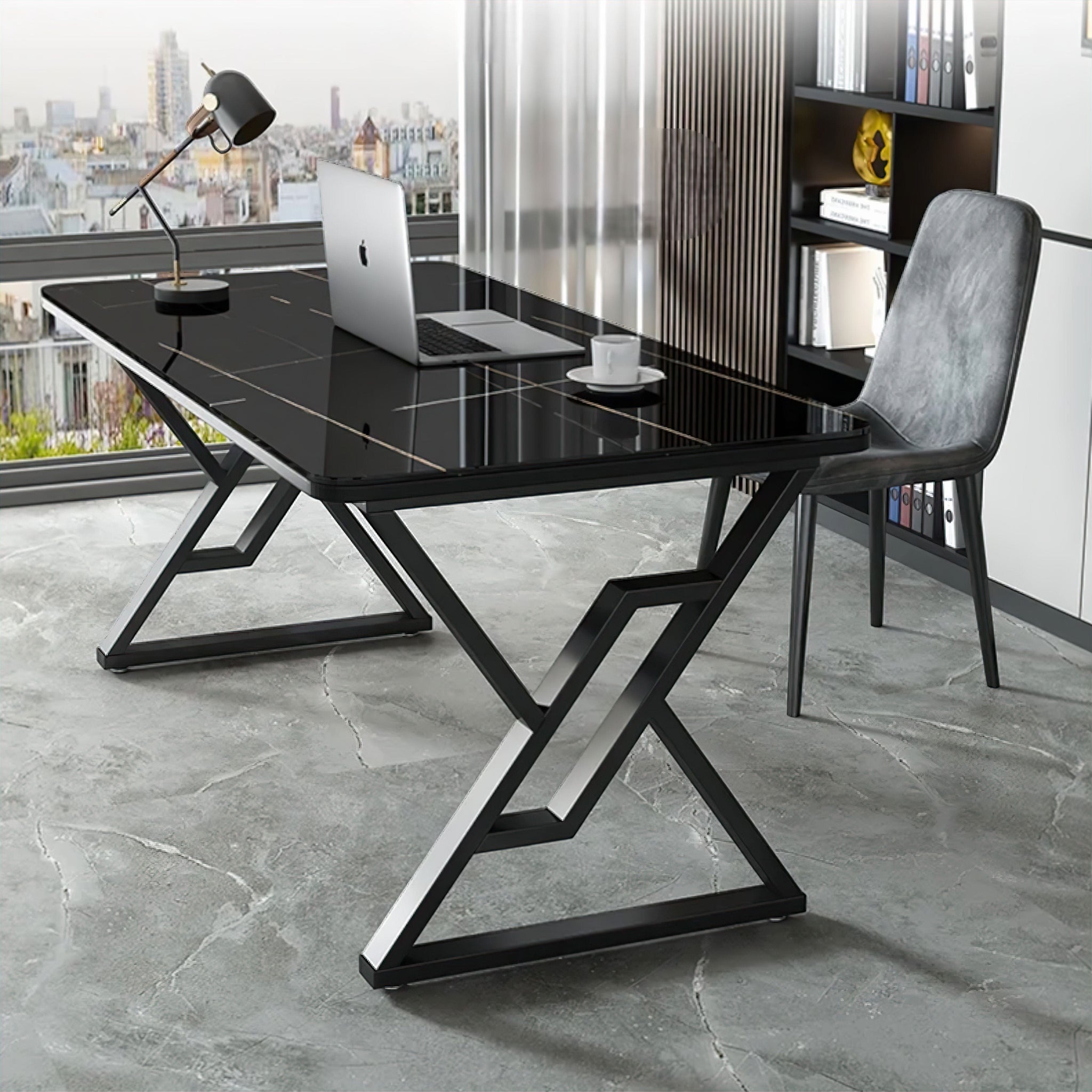 Mathieu Office Desk Desks Black + Black 80cm 