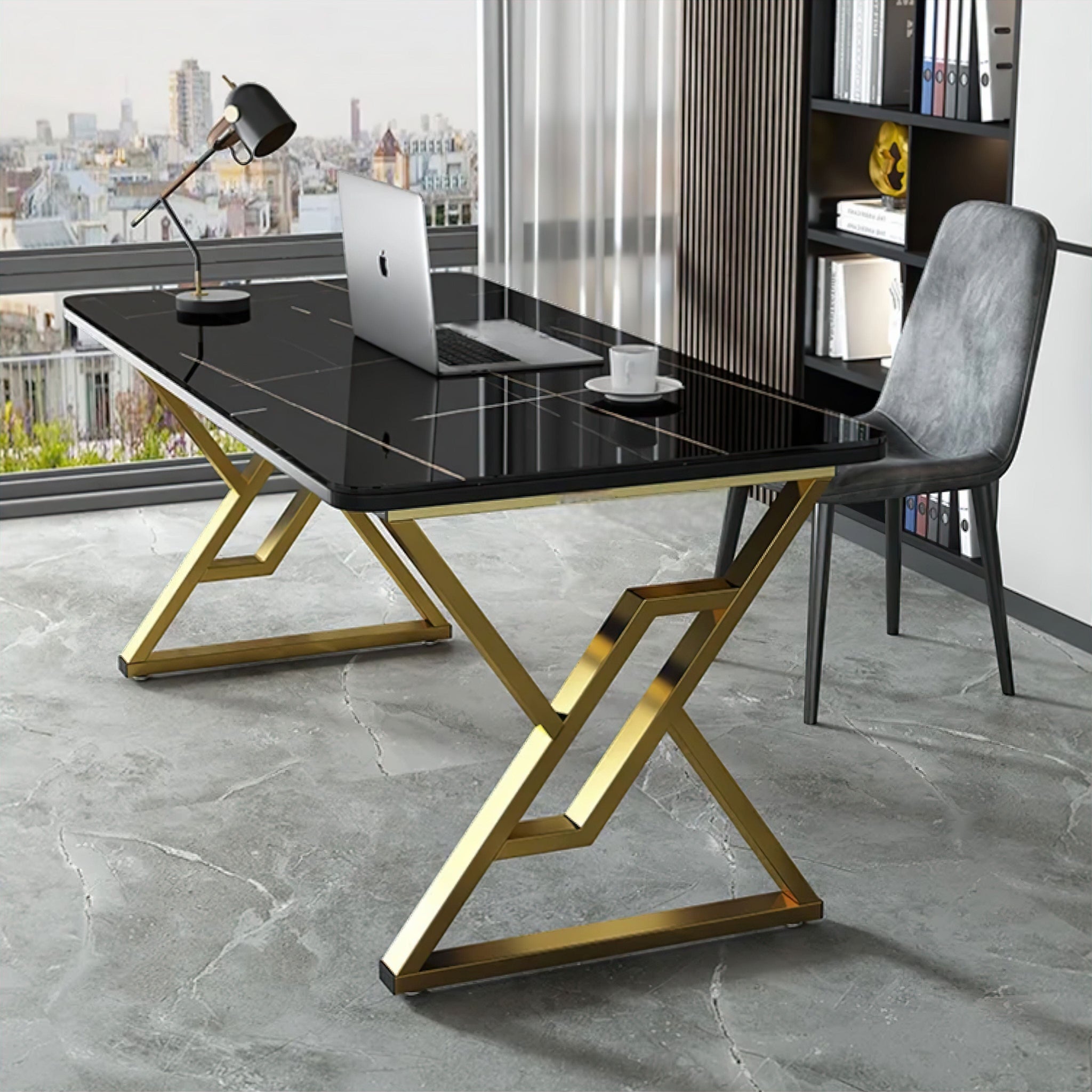 Mathieu Office Desk Desks Black + Gold 80cm 