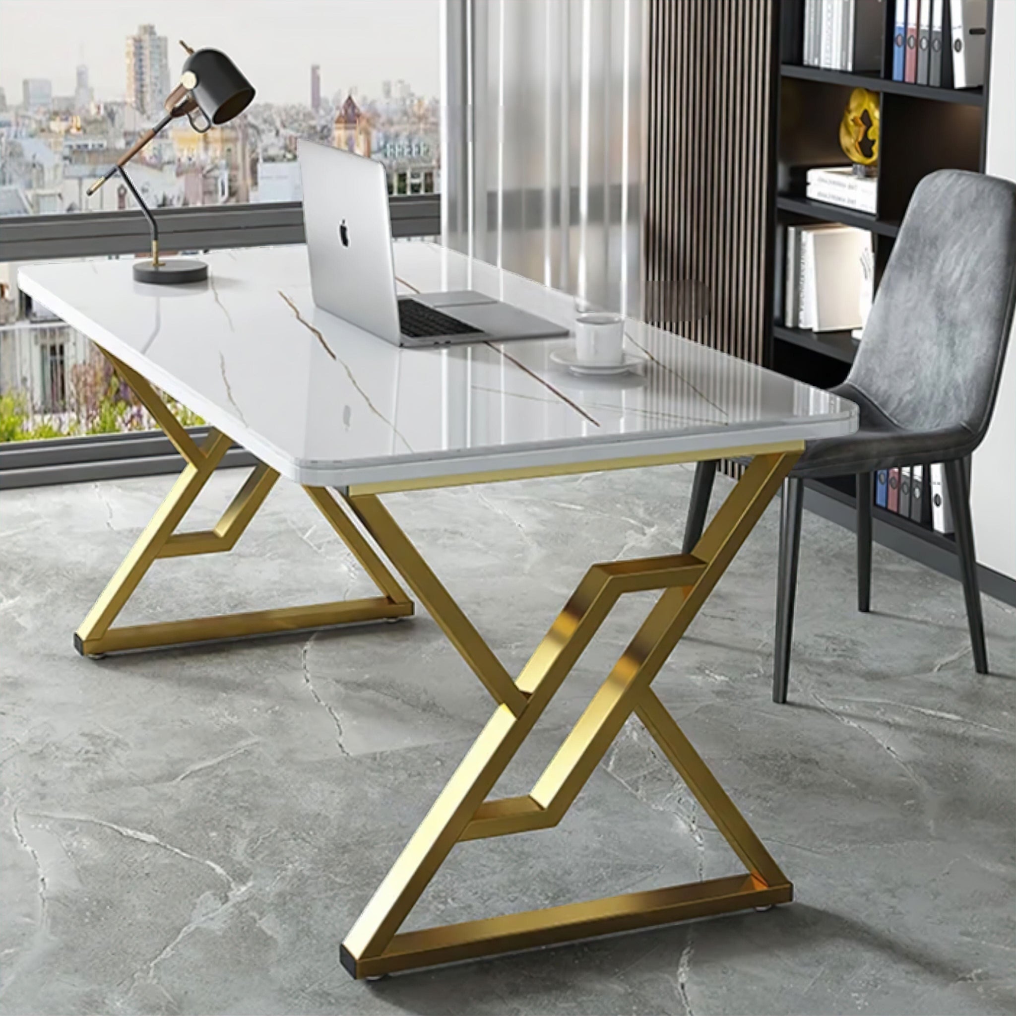 Mathieu Office Desk Desks Gold + White 80cm 