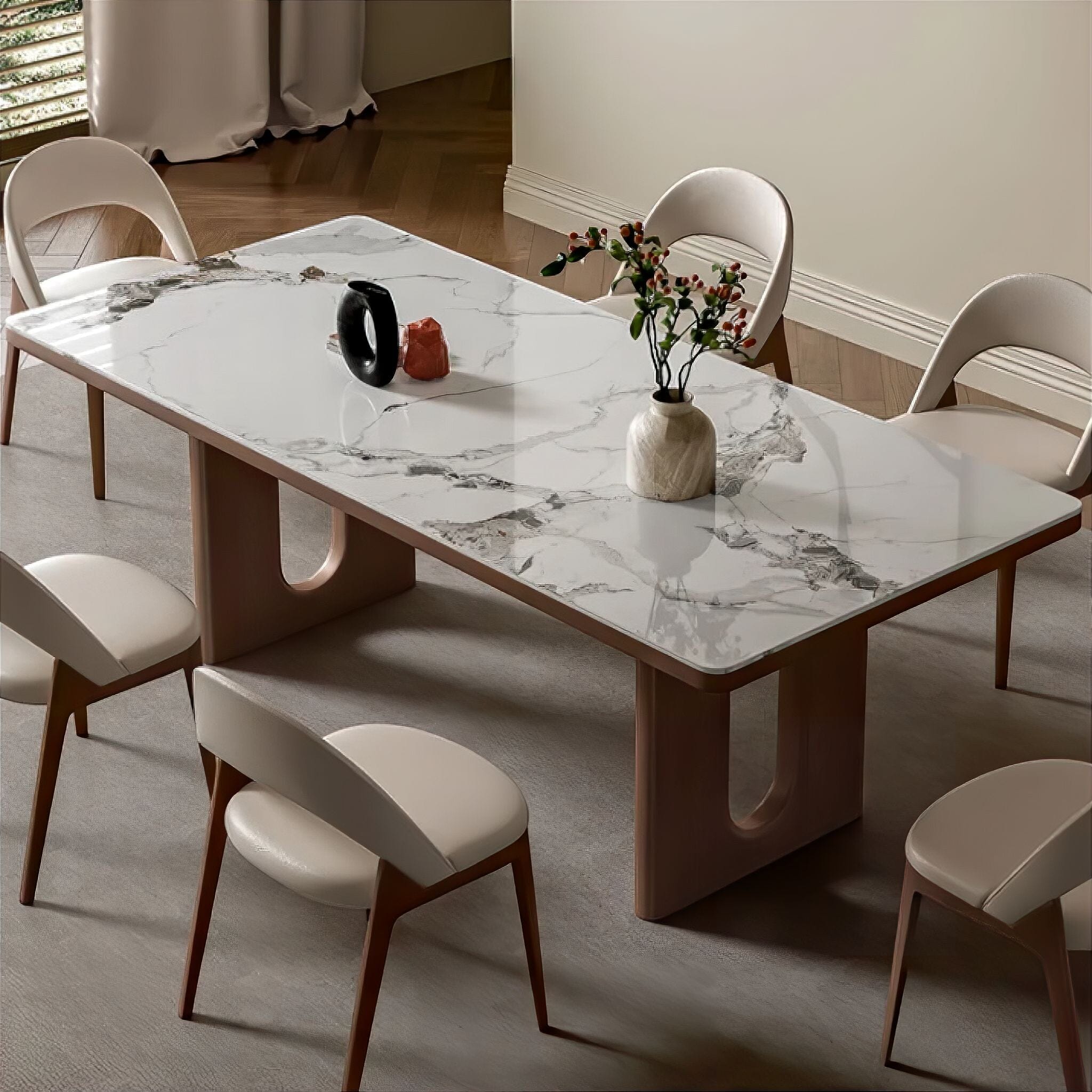 Monica Dining Table (redo description, find out what wood is used and what material is used for the countertop) ) Brown + White 120cm 