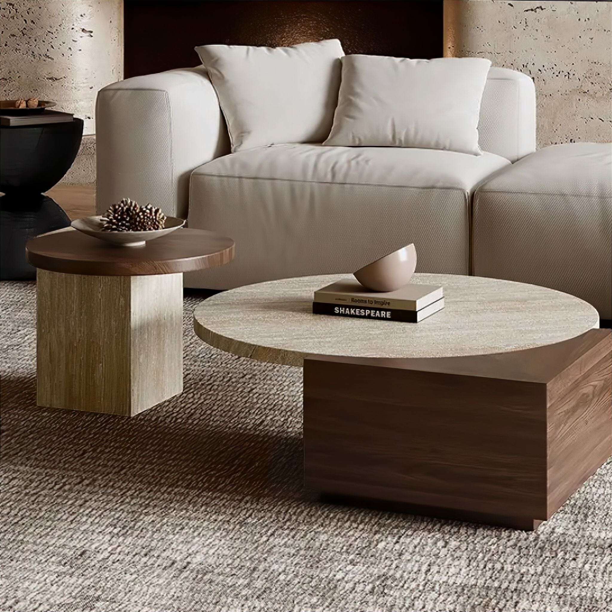 Oraine Travertine Coffee Table Set 