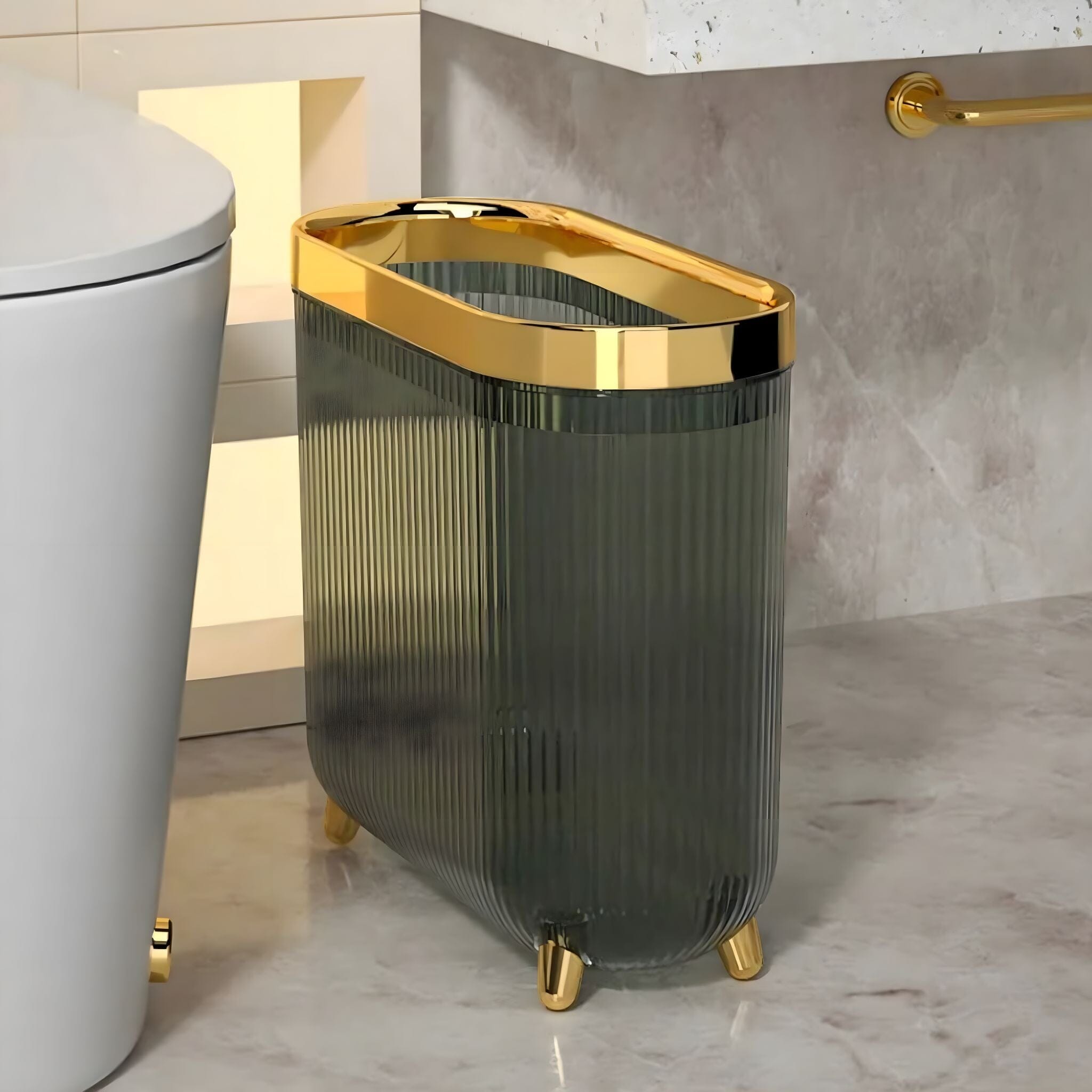 Serena Bathroom Bin Garbage Bin Green + Gold (no lid) 