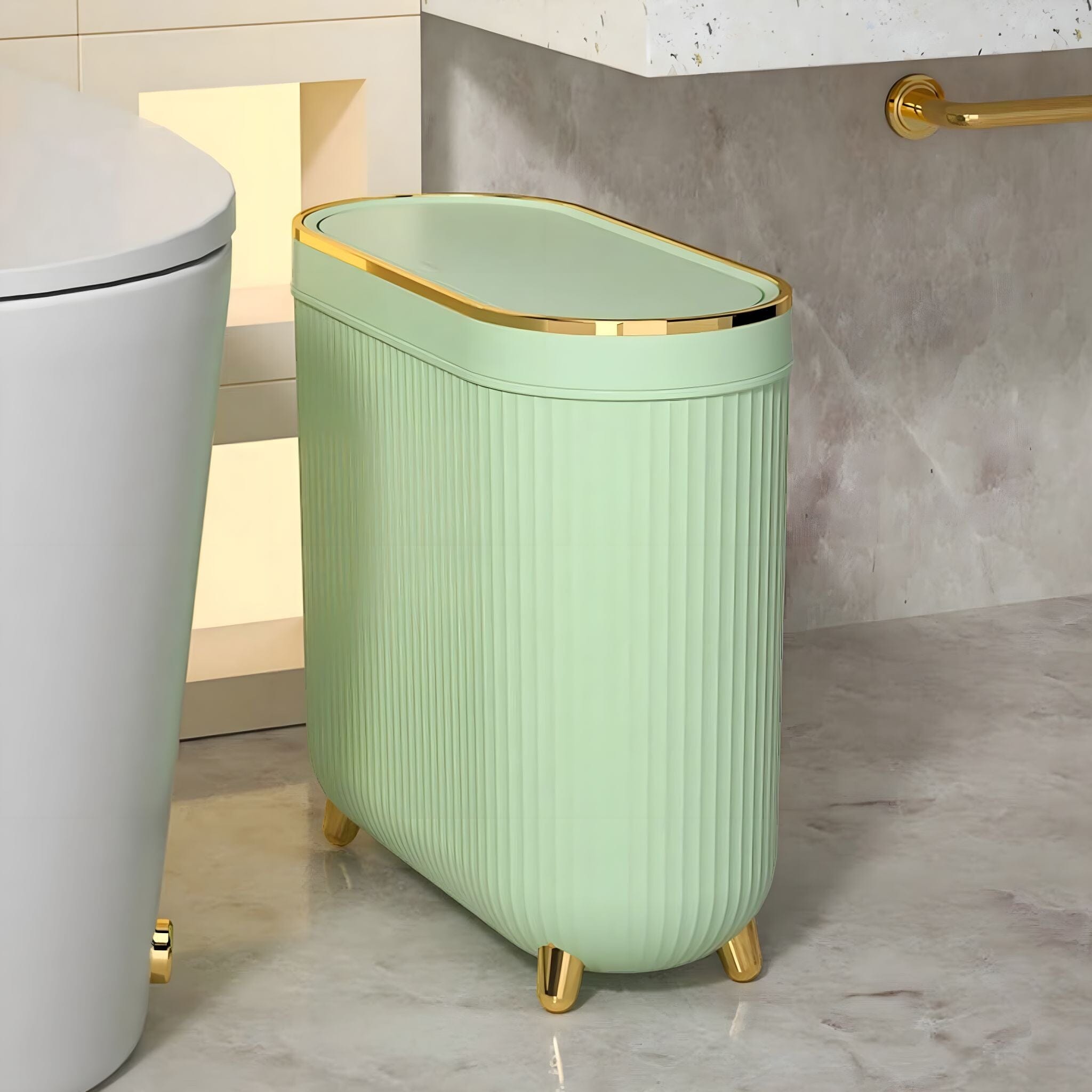 Serena Bathroom Bin Garbage Bin Lime + Gold (with lid) 