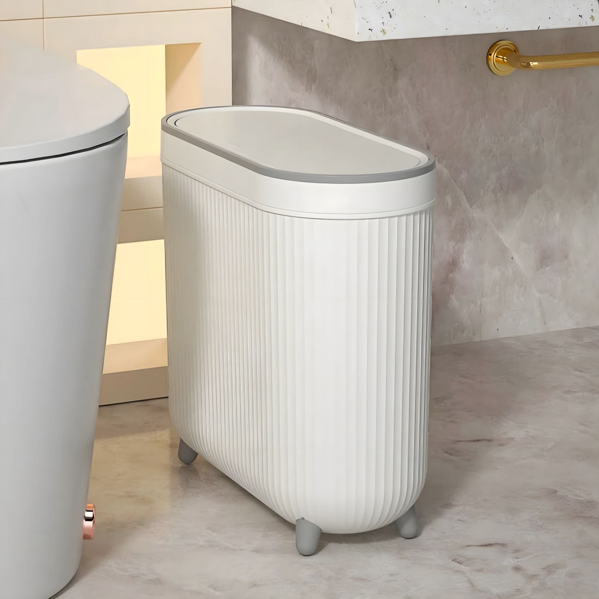 Serena Bathroom Bin Garbage Bin White + Grey (with lid) 