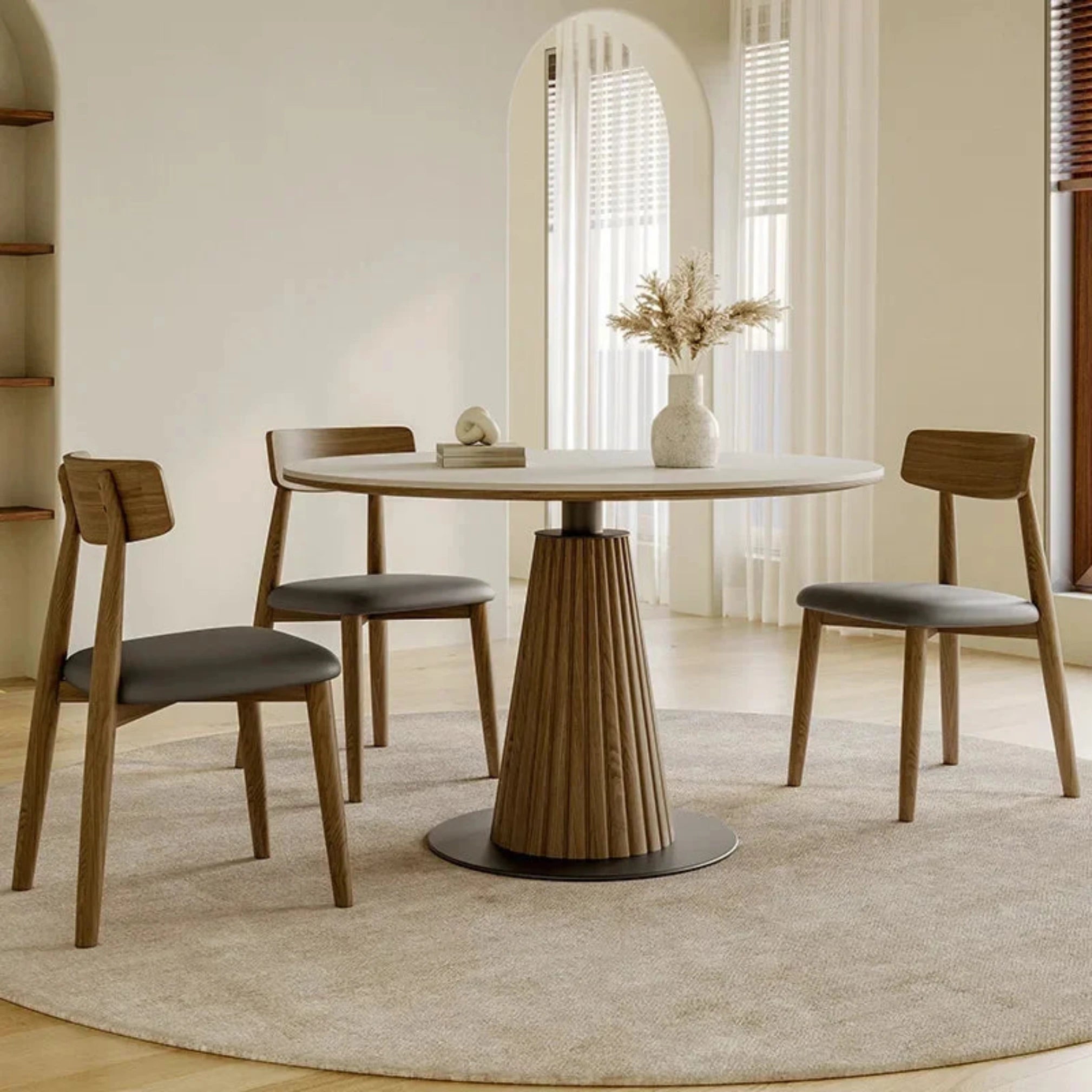 The product can be customized. Nordic solid wood round table modern minimalist designer family size circular dining table r 