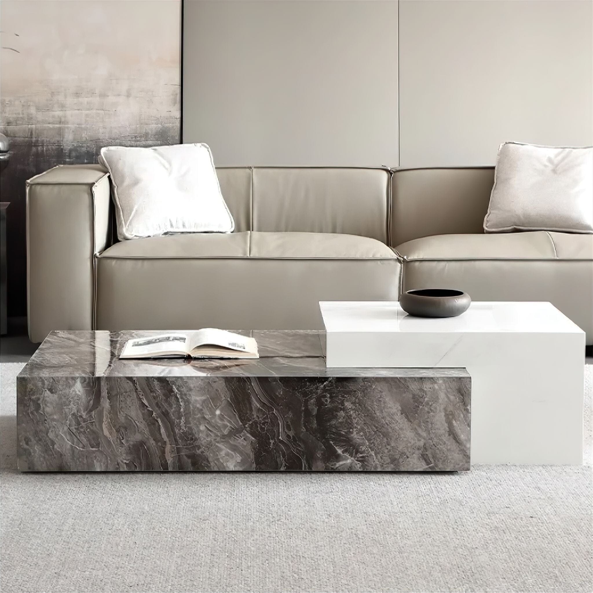 Thibault Marble Coffee Table Coffee Table Charcoal Grey + White 