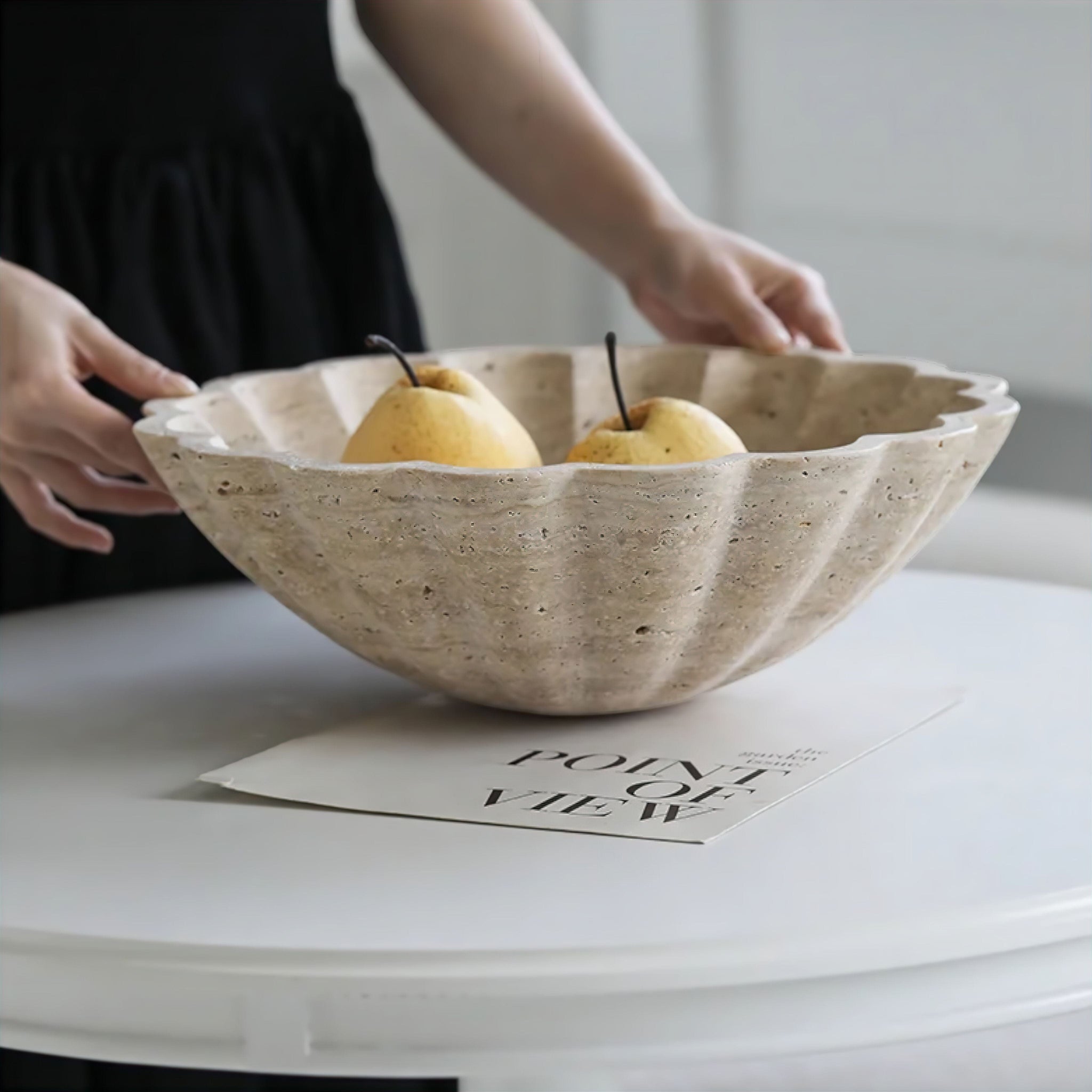 Elegant Travertine Fruit Bowl