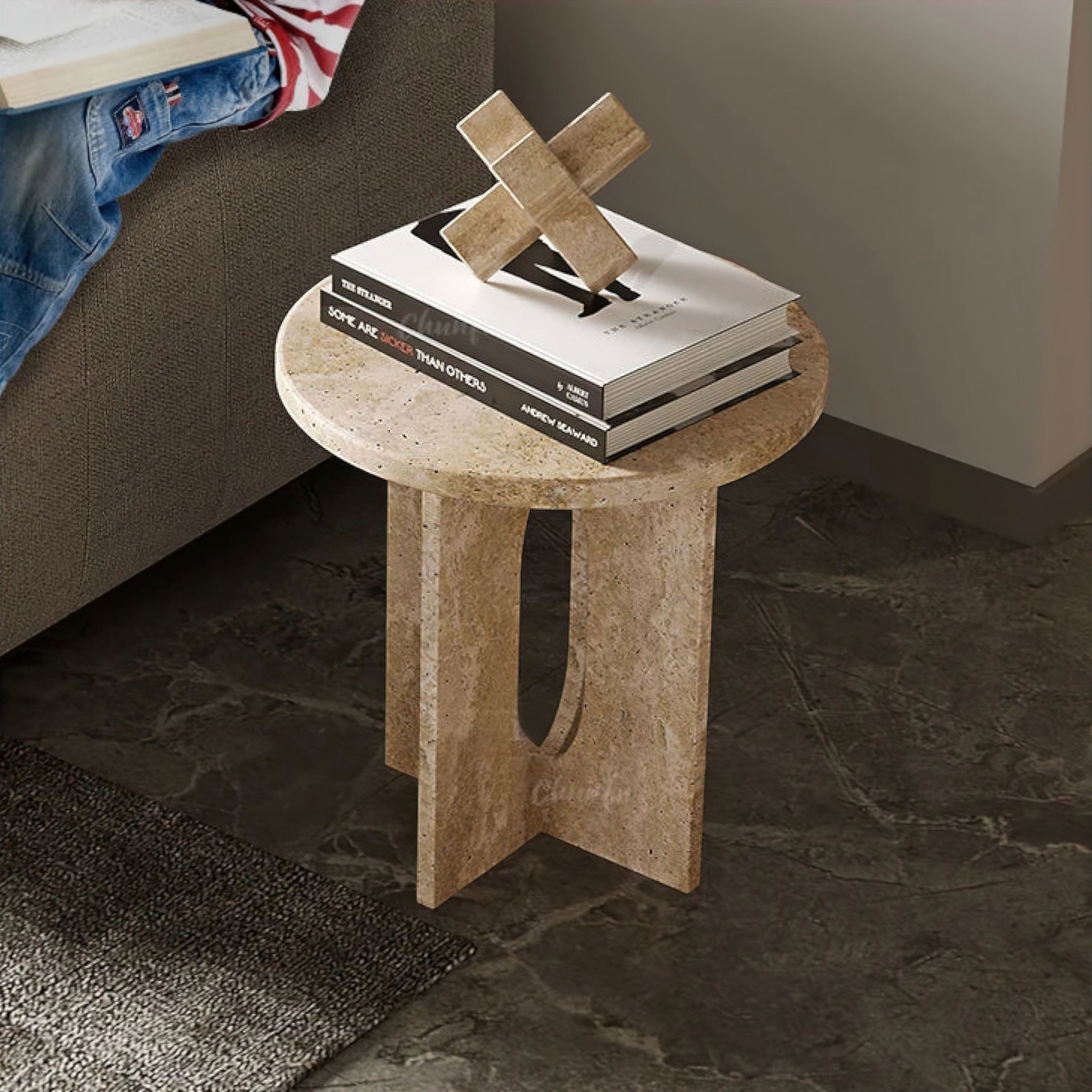 Travertine Side Table 