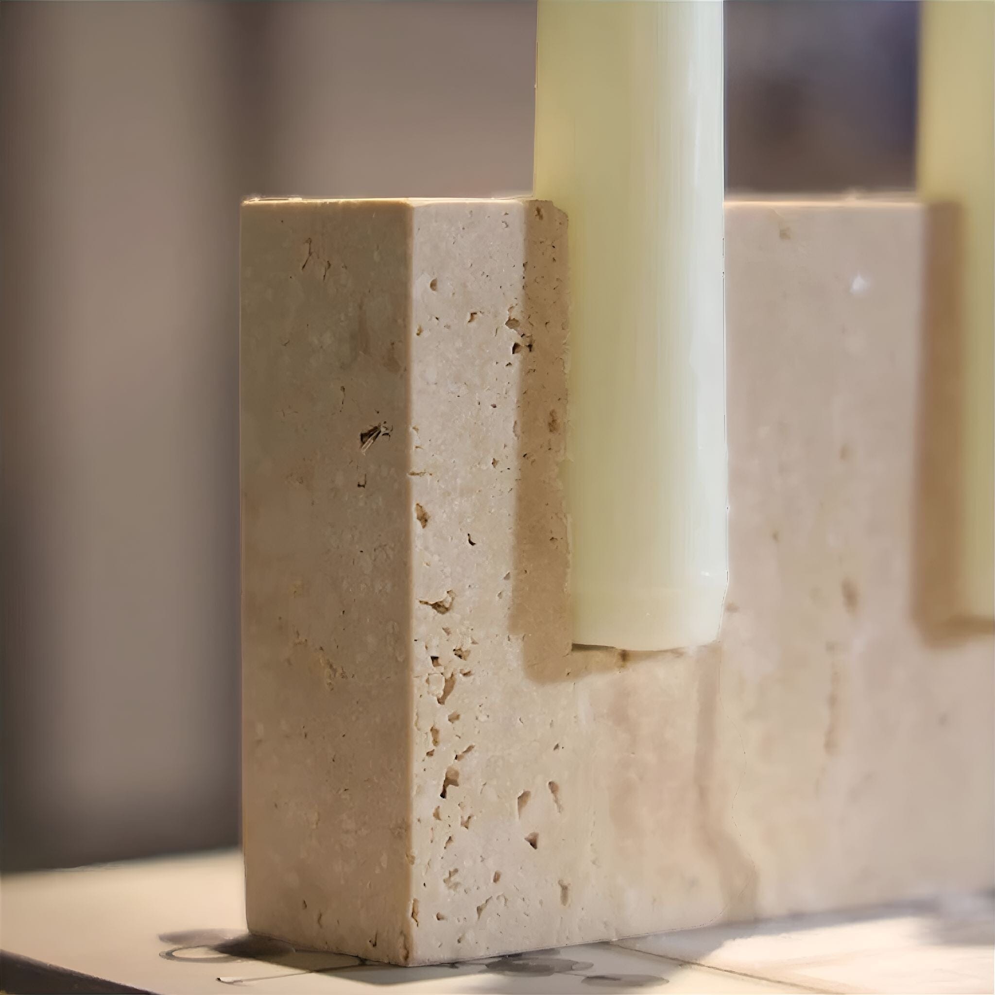 Twin Travertine Candle Holder 